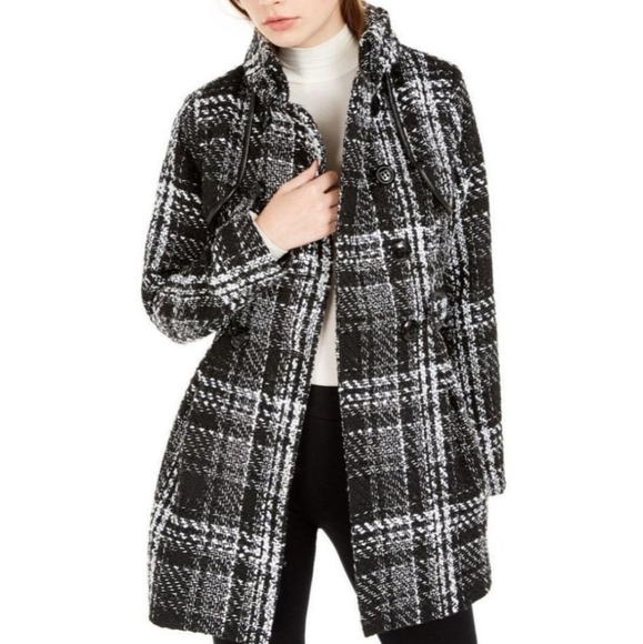 EUC BCX Women's Wool Coat Size XS Plaid Black and White - Picture 3 of 12